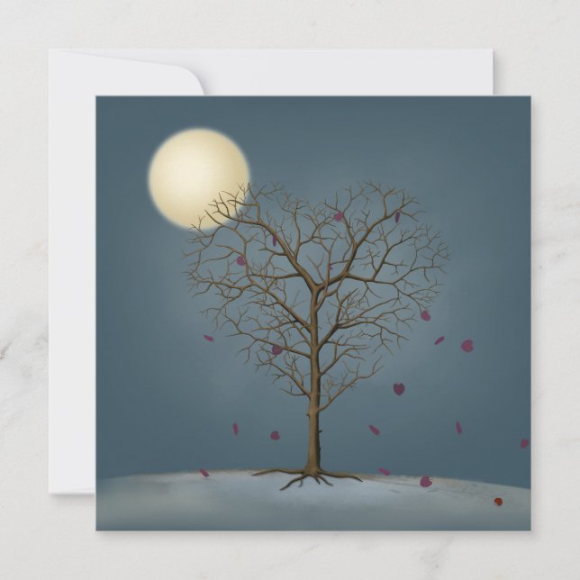 Melancholy Heart Shaped Tree Under Full Moon Note Card (Front)