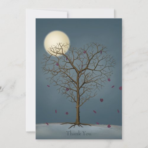 Melancholy Heart Shaped Tree Under Full Moon Thank You Card