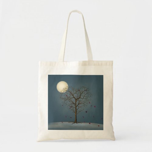 Melancholy Heart Shaped Tree Under Full Moon Tote Bag
