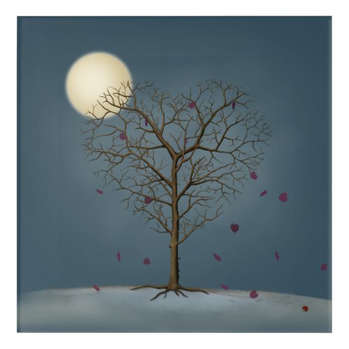 Melancholy Heart Shaped Tree Under the Full Moon Acrylic Print