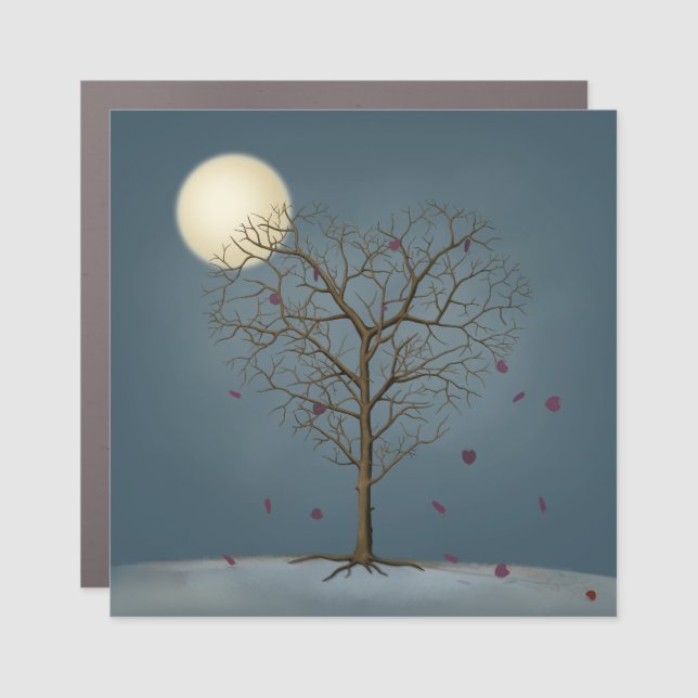 Melancholy Heart Shaped Tree Under the Full Moon Car Magnet (Front)