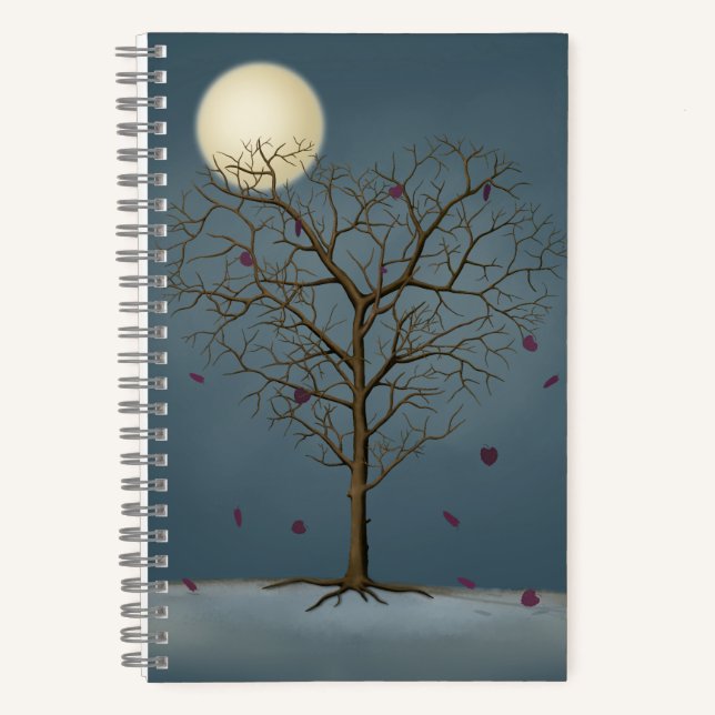 Melancholy Heart Shaped Tree Under the Full Moon Notebook (Front)