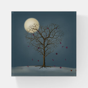 Melancholy Heart Shaped Tree Under the Full Moon Paperweight