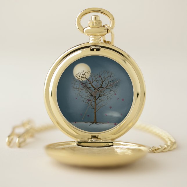 Melancholy Heart Shaped Tree Under the Full Moon Pocket Watch (Inside)