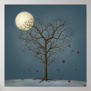 Melancholy Heart Shaped Tree Under the Full Moon Poster