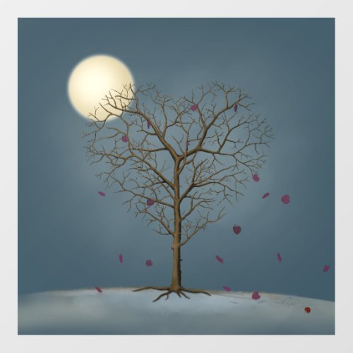 Melancholy Heart Shaped Tree Under the Full Moon Wall Decal