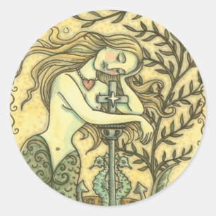 MELANCHOLY MERMAID FANTASY STICKERS Round SHEET