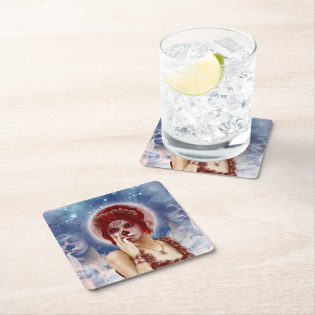 Melancholy Sugar Doll Square Paper Coaster (Insitu)