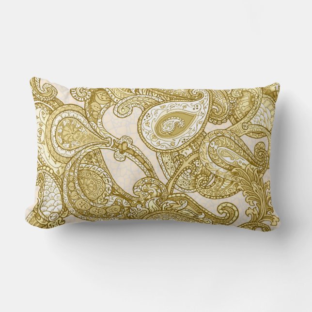 Melange Paisley in gold Lumbar Pillow (Front)