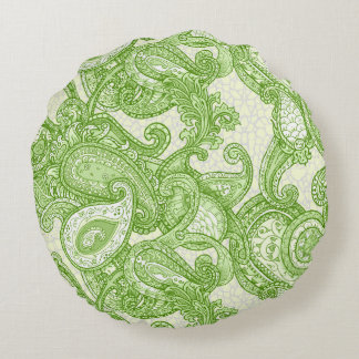 Melange Paisley in Green Round Pillow