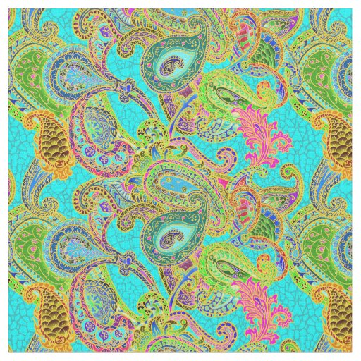 Melange Paisley in Turquoise and Green Fabric | Zazzle