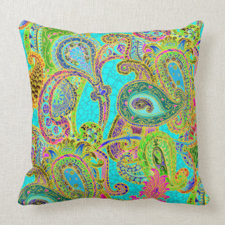 Melange Paisley in Turquoise and Sherbet Green Throw Pillow