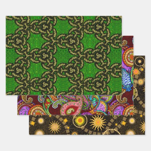 Melange Paisley Tysonia and Celtic Dragon Wrapping Paper Sheets