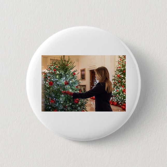 Melania Trump Decorating Christmas Tree Button (Front)