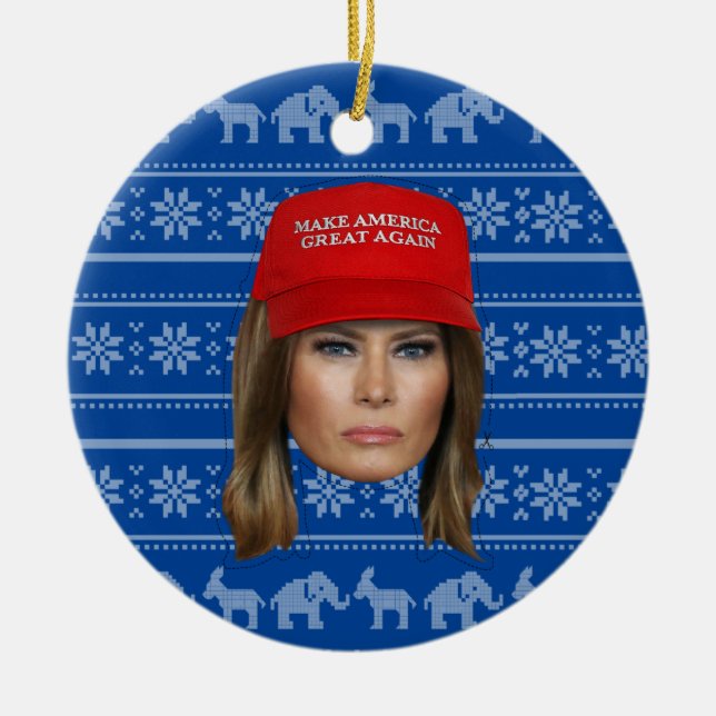 Melania Trump MAGA Christmas Ceramic Ornament (Front)