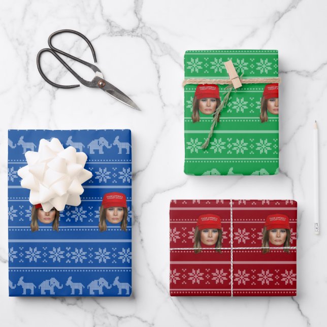 Melania Trump MAGA Christmas Wrapping Paper Sheets (Front)