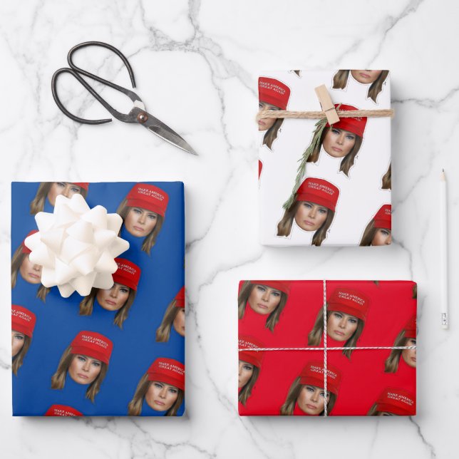 Melania Trump MAGA Christmas Wrapping Paper Sheets (Front)