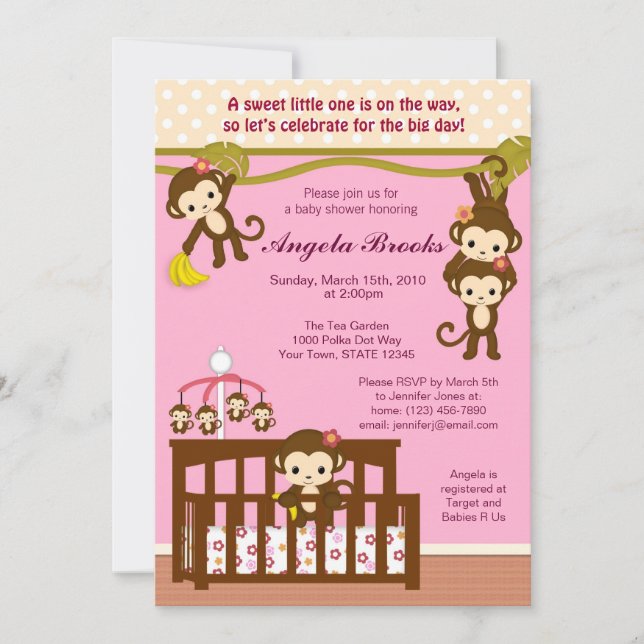 Melanie Monkey Baby Shower Invitations (Front)