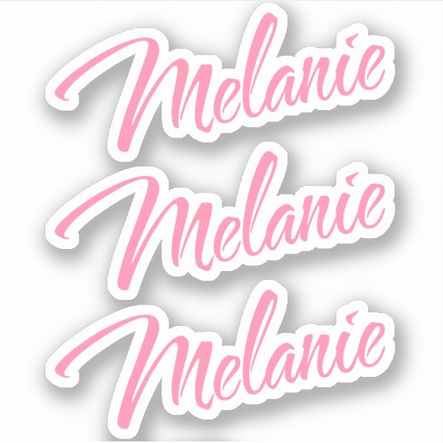 Melanie name pink decorative cursive x3 sticker (Front)