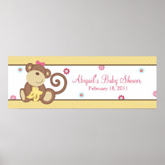 Melanie the Monkey Baby Shower Banner Poster
