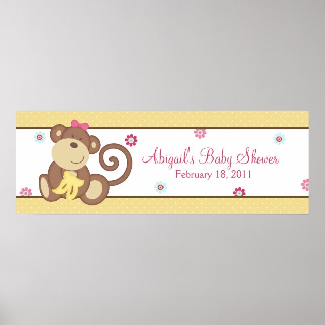 Melanie the Monkey Baby Shower Banner Poster (Front)