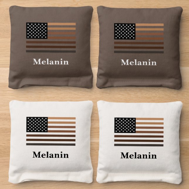 Melanin African American Black History USA Flag Cornhole Bags (Wood)