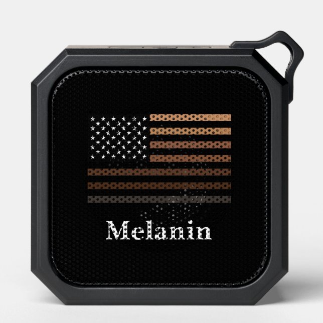 Melanin African American USA Flag Black History Bluetooth Speaker (Front)