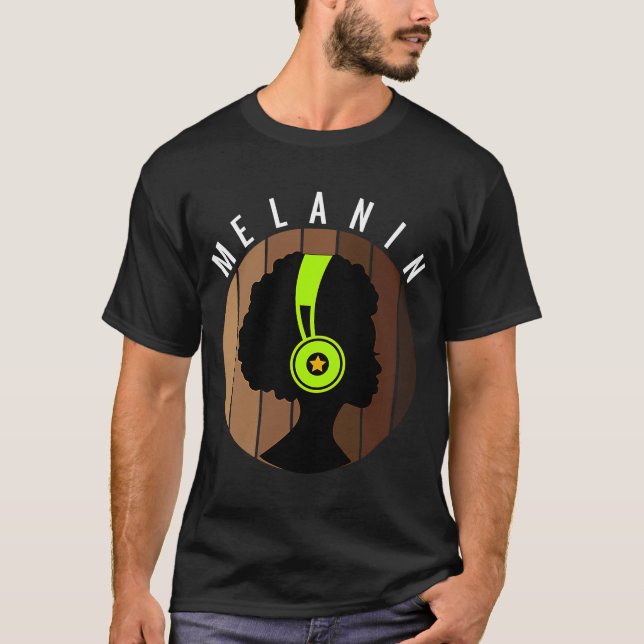 Melanin Afro Black Beauty with Headphones Afro Fem T-Shirt (Front)