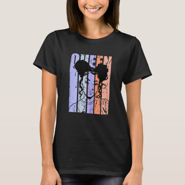 Melanin Afro Puffs Queen Natural Hair African Amer T-Shirt (Front)