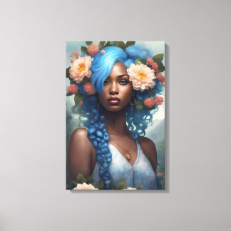 Melanin Blue Flower Goddess Canvas Print