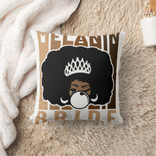 Melanin Bride with Afro Throw Pillow