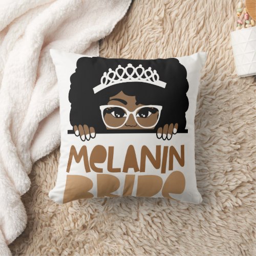 Melanin Bride with Glasses Throw Pillow