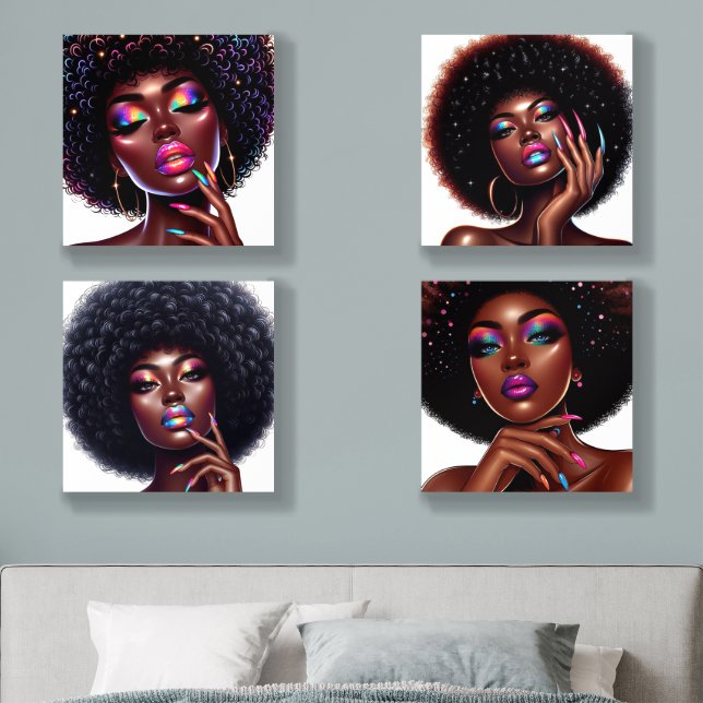 Melanin Chic Afro Beauty with Holographic Accents  Acrylic Photo Tile (Bedroom)