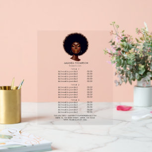Melanin Chic Afro Hair Salon Pricing and Services Acrylic Sign
