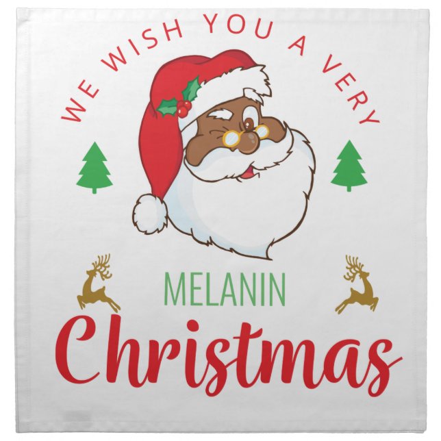 Melanin Christmas afrocentric Santa Cloth Napkin (Front)