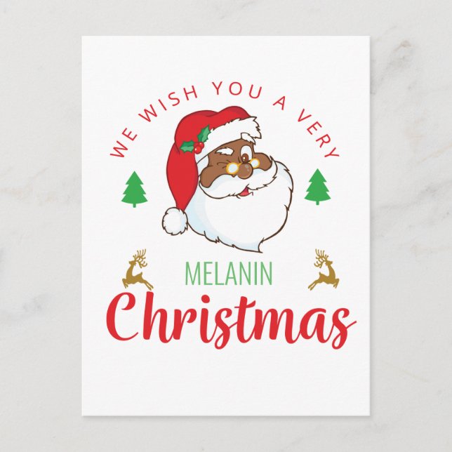Melanin Christmas afrocentric Santa Holiday Postcard (Front)