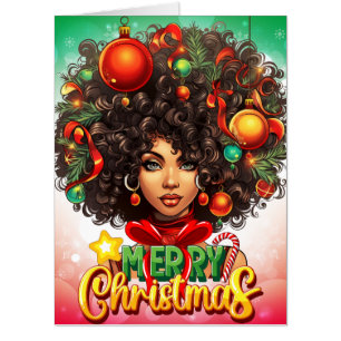 Melanin Christmas Black Queen Melanin Woman Xmas Card