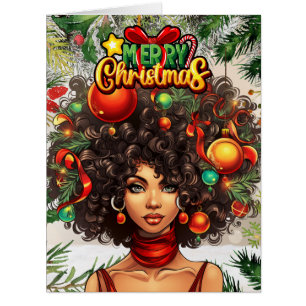 Melanin Christmas Black Queen Melanin Woman Xmas Cards