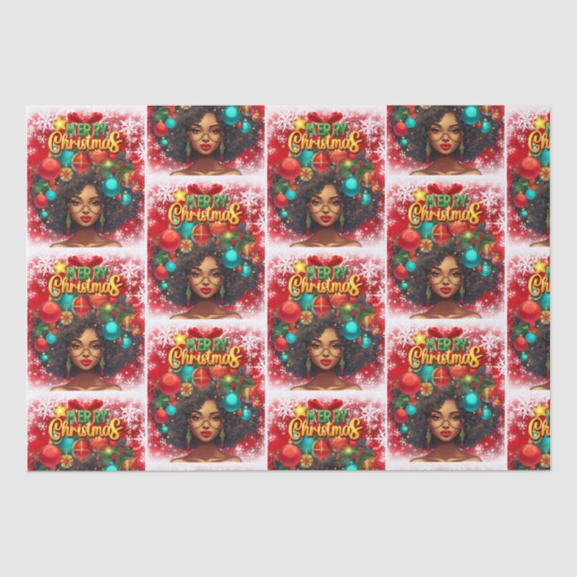 Melanin Christmas Black Queen Melanin Woman Xmas  Tissue Paper (Front)