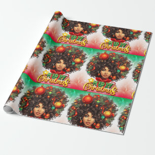 Melanin Christmas Black Queen Melanin Woman Xmas Wrapping Paper