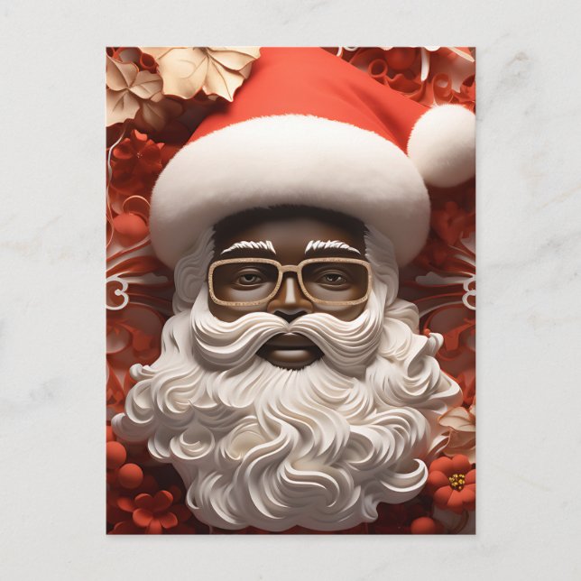 Melanin Christmas Chocolate Black Santa Claus Fun Holiday Postcard (Front)