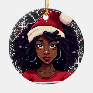 Melanin Christmas Magic Black Girl Woman Sista Ceramic Ornament