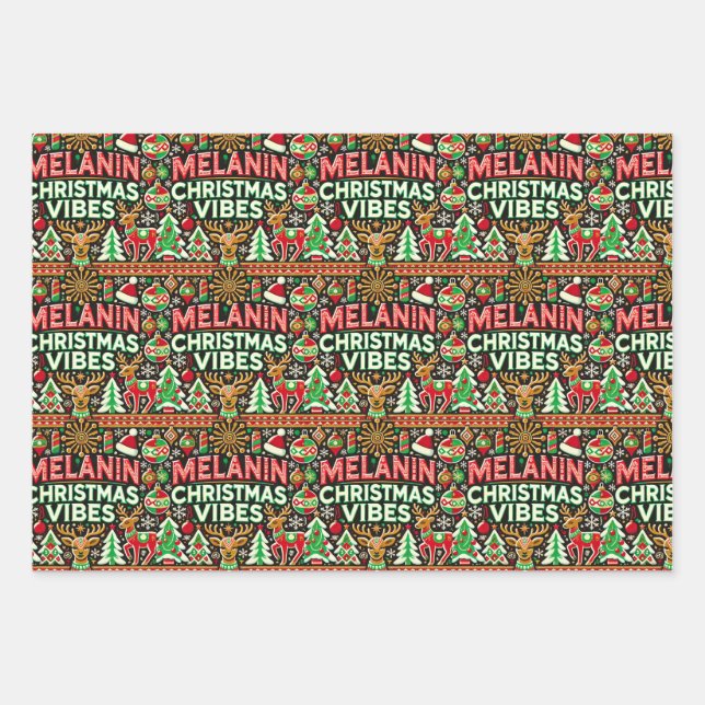 Melanin Christmas Vibes Wrapping Paper Sheets (Front)