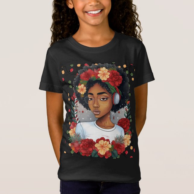 Melanin Christmas Winter Black Girl Magic Sista T-Shirt (Front)