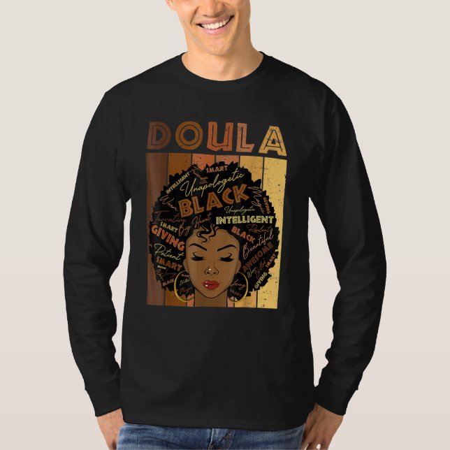 Melanin Doula Afro Hair Black History Month T-Shirt (Front)