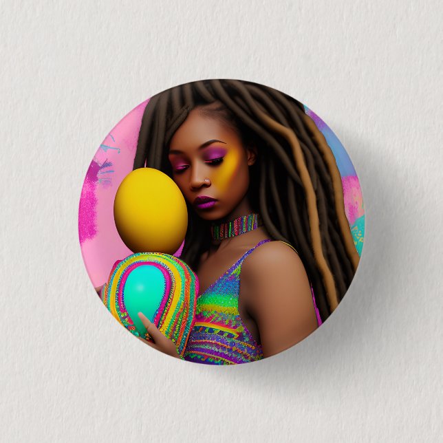 Melanin Easter Rainbow Spring Sista Girl Birthday Button (Front)