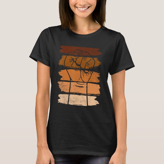 Melanin Fist Hands Black History Month African Roo T-Shirt (Front)