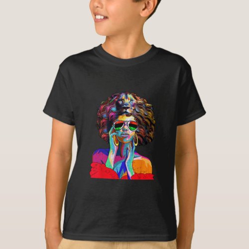 Melanin Girl Black Women Afro Hair Pop Art   T_Shirt