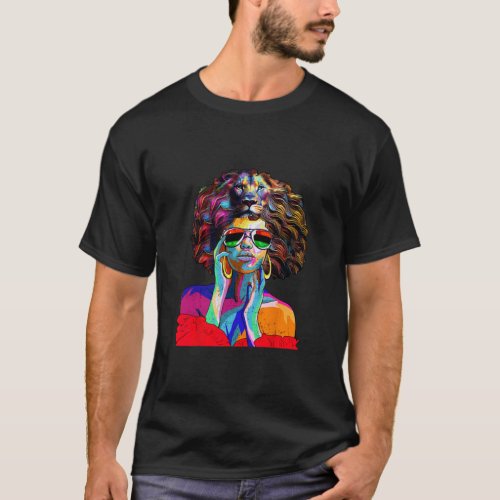 Melanin Girl Black Women Afro Hair Pop Art   T_Shirt