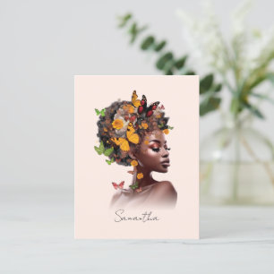 Melanin Magic: Afro Hair and Colorful Butterfly Postcard